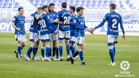 gol Edgar Gonzalez Real Oviedo Ponferradina Carlos Tartiere.Los futbolistas del Real Oviedo celebran el gol de Edgar ante la Ponferradina