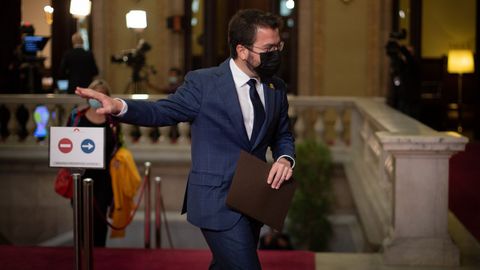 Pere Aragonès, candidato de ERC a la presidencia de la Generalitat, en el Parlamento catalán donde perdió la segunda votación para la investidura