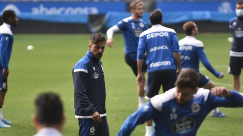 Rubén de la Barrera, durante un entrenamiento en Riazor