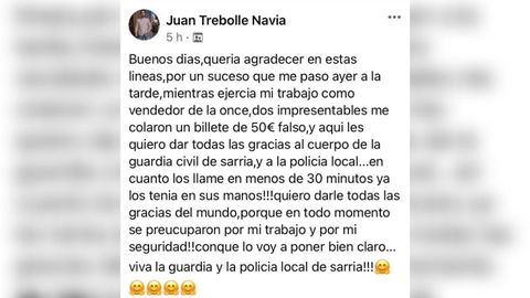 El mensaje de Juan Trebolle en Facebook