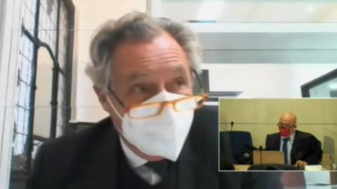 Captura de televisión de la señal institucional de la Audiencia Nacional durante la declaración de Ignacio López del Hierro