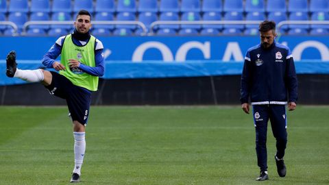 Eneko Bóveda y Rubén de la Barrera, durante un entrenamiento del Deportivo