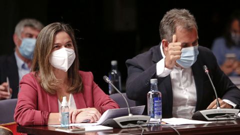 Pepa Pardo y Rafa Domínguez, concejales del PP, durante un pleno municipal de Pontevedra