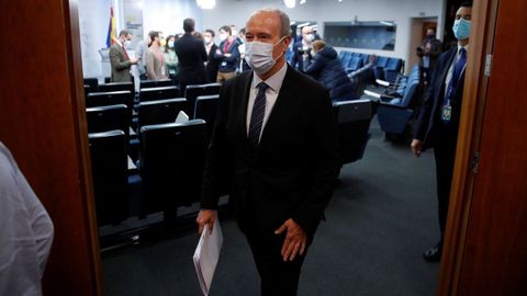 El ministro de Justicia, Juan Carlos Campo, en la sala de prensa de la Moncloa