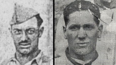 Retratos de dos de los guerrilleros muertos en Repil en abril de 1949. A la izquierda, Evaristo González Pérez. A la derecga, Gregorio Colmenero Fernández