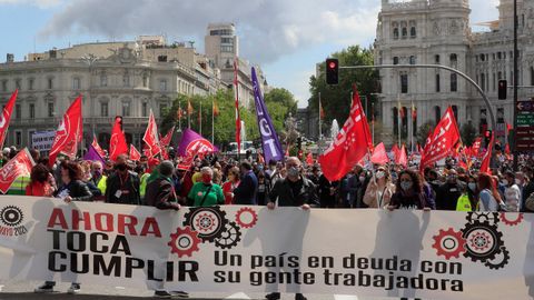 Cabecera de la manifestación del Primero de Mayo, este sábado en Madrid