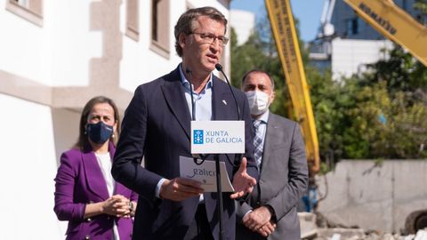 El presidente de la Xunta, Alberto Núñez Feijoo, este lunes, en Pontevedra