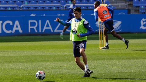 Diego Villares, durante un entrenamiento con el Dépor