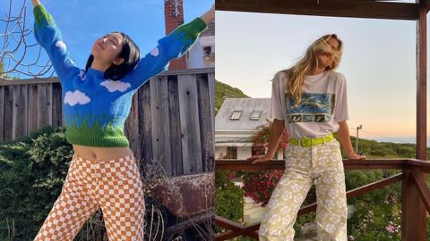 Jeans de cuadros y flores de Holiday The Label