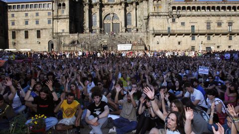Protesta del 15M en el 2011, en la plaza del Obradoiro