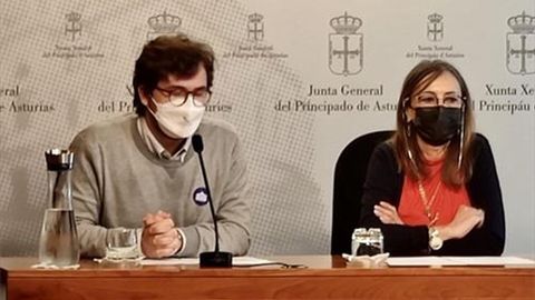 La portavoz parlamentaria de Izquierda Unida, Ángela Vallina, junto con el portavoz de Estudiantes progresistas, Daniel Sierra