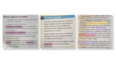 Partes de textos de un libro de cuarto de primaria en gallego