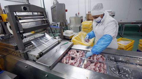 Trabajadores de la industria cárnica Lago Aves, ubicada en el polígono de O Vao