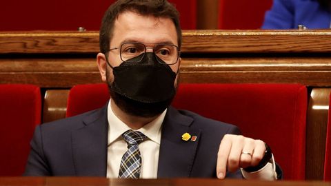 Pere Aragonès durante un pleno del Parlamento catalán este mes de mayo