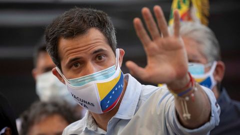 Juan Guaidó, durante una rueda de prensa la pasada semana en Los Palos Grandes, Caracas.