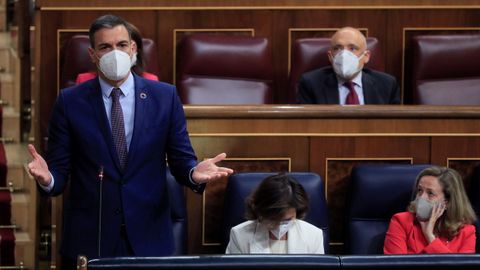 El presidente del Gobierno, Pedro Sánchez durante su intervención en la sesión de control al Ejecutivo