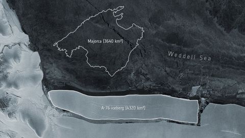 Tamaño del iceberg A-76 desprendido comparado con Mallorca