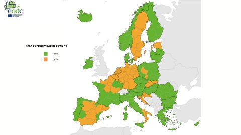 Tasa de positividad en las regiones europeas