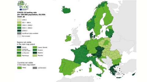 Mapa comparativo por regiones europeas de la tasa de pruebas de diagnstico por 100.000 habitantes