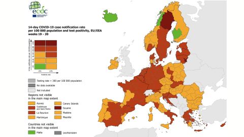 Mapa comparativo de la incidencia a 14 das en las regiones europeas