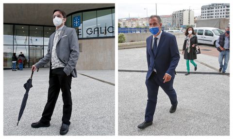 El dibujante Kiko da Silva, a la izquierda, y el porrtavoz del PP en Pontevedra, Rafa Domínguez, a su llegada a los juzgados