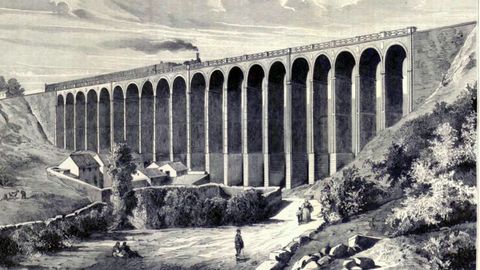 REPRODUCCION DE LA REVISTA LA ILUSTRACIÓN ESPAÑOLA Y AMERICANA SOBRE EL VIADUCTO DEL TREN DE A CHANCA, EN LUGO, EN 1875