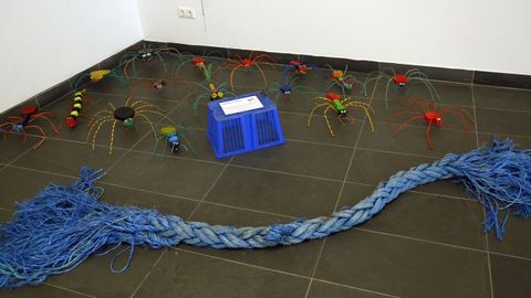 Exposición de arte feita con lixo mariño no liceo de Noia