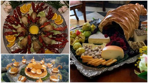 Pichones con cangrejos en salsa de naranja, bandeja de cisnes de nata y cornucopia de quesos, tres de los platos que Sonia Jabalera preparó para «La cocinera de Castamar»