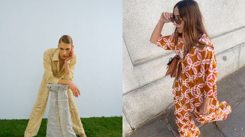 Dos versiones de pijama de Hap and Happen (a la izquierda) y de Zara, a la izquierda, en un look de Laura Eguizábal