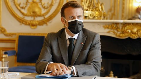 El presidente de Francia, Emmanuel Macron, este lunes, durante una reunin en el Elseo