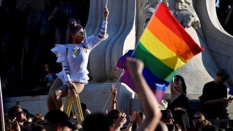 Manifestación en Budapest contra la ley contra el colectivo LGTBIQ, el pasado 14 de junio