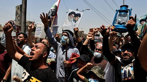 Seguidores de las milicias proiraníes durante una protesta en la ciudad de Bagdad