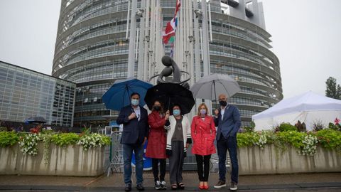 Oriol Junqueras, Carme Forcadell y los exconsejeros de ERC indultados por el Gobierno, a su llegada al Parlamento Europeo en Estrasburgo