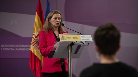 La delegada del Gobierno contra la Violencia de Género, Victoria Rosell, durante la rueda de prensa de hoy.