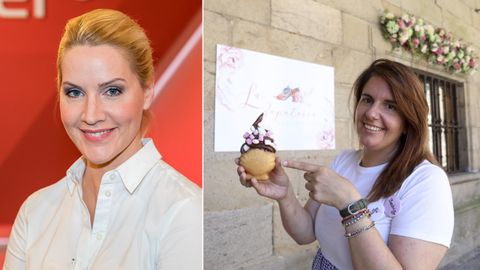 Judith Rakers (a la izquierda), quien durante su estancia en Santiago publicó unas fotos de La Zapatería Compostela en Instagram que han tenido un alcance inesperado para este nuevo negocio del casco histórico. Y Beatriz Alcalá (a la derecha), responsable de la heladería y bakery abierta en A Quintana junto a Abel Pascual.