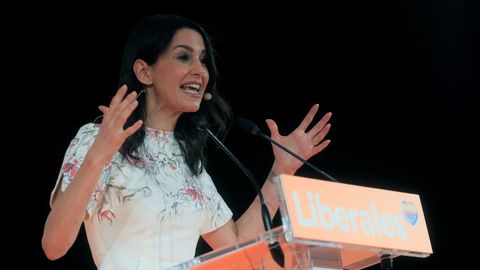 La presidenta de Ciudadanos, Inés Arrimadas, durante su intervención el pasado domingo en Madrid en la clausura de la primera convención política de su formación.
