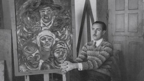 Laxeiro en 1931 en su estudio delante de Carnavalada