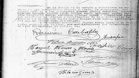 Firmas de los procesados en un trámite de la causa seguida a estos vecinos.