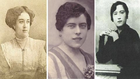 As irmandiñas: no 1908 nace a Sección Feminina das Irmandades na Coruña, que chegou a ter ata 200 asociadas. Entre elas, e por esta orde nas fotos, Micaela Chao Maciñeira (a única muller que participou no acto fundacional das Irmandades da Fala no 1916), a mestra Elvira Bao e María Miramontes