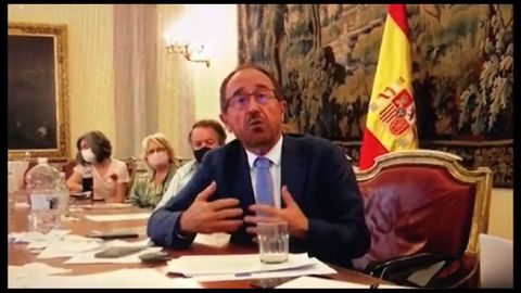 Captura de vídeo de la intervención telemática del embajador Juan Andrés Perelló en la reunión del comité del patrimonio mundial de la Unesco, celebrada los pasados días en la ciudad china de Fuzhou