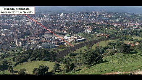 Alternativas 2 y 4 del proyecto de ronda norte de Oviedo a su paso por la zona del colegio Loyola y la pista finlandesa