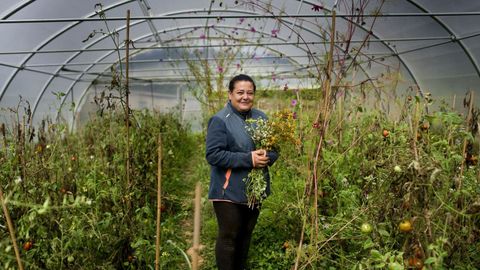 A plantación de Carmen Gayoso e o seu marido, Oskar Martínez, non usa mallas antiherba, polo que a natureza é exuberante
