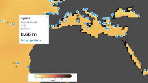 Predicción de aumento del nivel del mar para Gijón en 2100