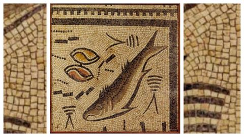 Reproducción del mosaico romano de Panxón (en el centro de la imagen).