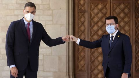 Pedro Sánchez y Pere Aragonès, en el Palau de la Generalitat en Barcelona