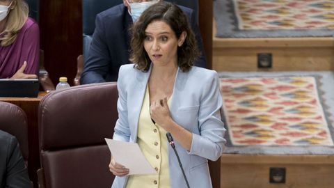 La presidenta madrileña, Isabel Díaz Ayuso, este jueves en la sesión de control de la Asamblea regional.