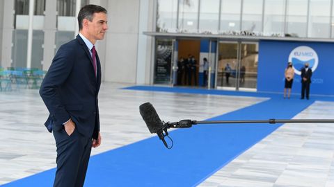 El presidente Pedro Sánchez, este viernes en la cumbre EUMED en Atenas