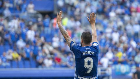 Borja Bastón celebra su gol ante el Cartagena en el Tartiere