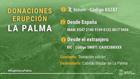 Donaciones para los afectados por la erupción volcánica de La Palma
