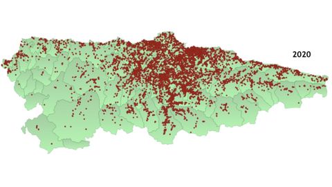 Distribución espacial de nidos de «Vespa velutina» en 2020